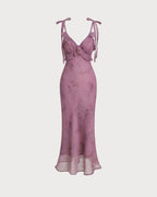 Vestido midi con tirantes florales morados