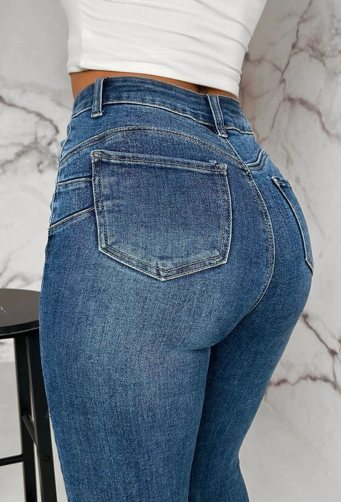 Jeans ajustados Amelie azul medio elásticos con efecto push-up.