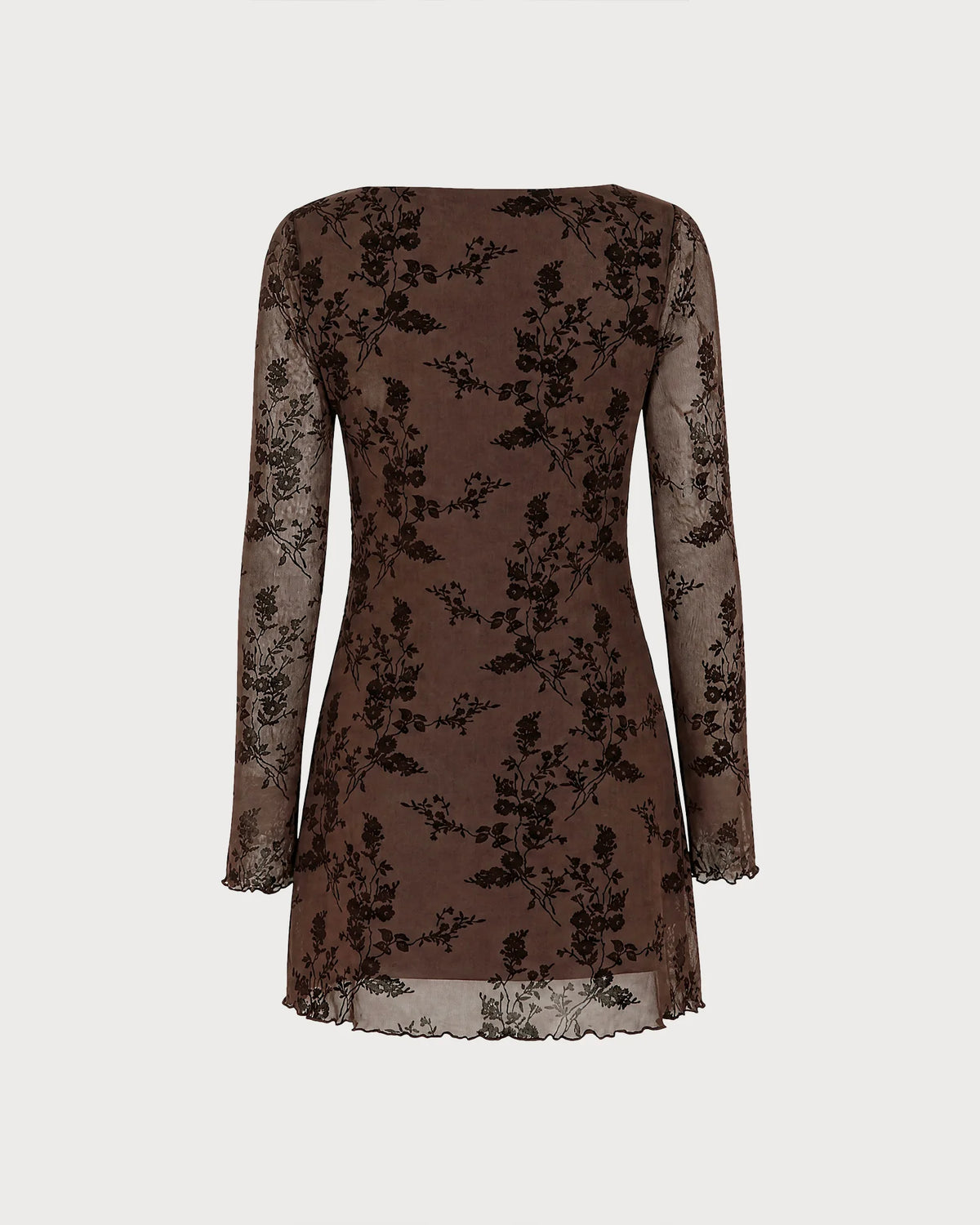 Minivestido de malla floral con cuello de barco de café
