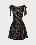 Mini vestido jacquard con cuello barco negro