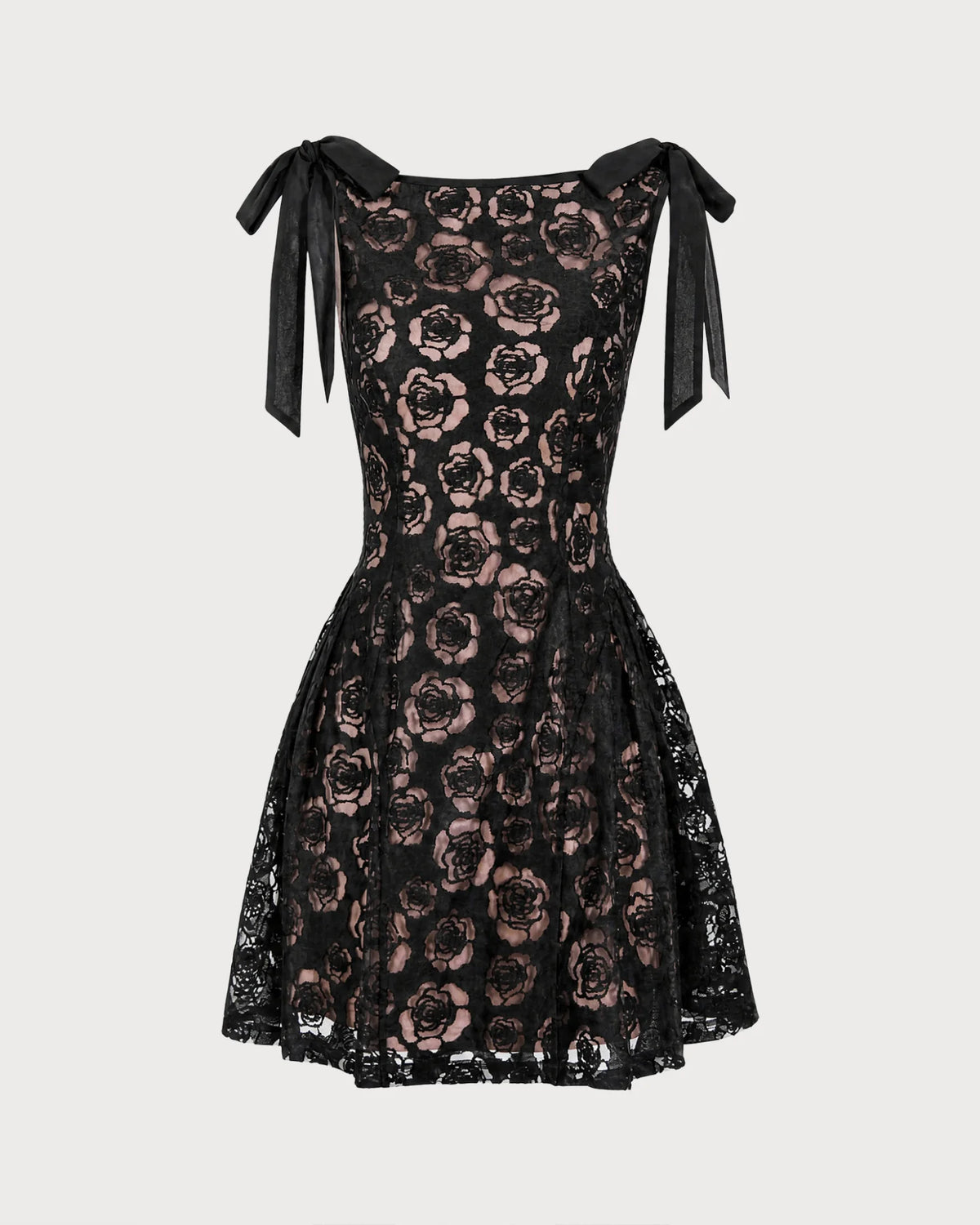 Mini vestido jacquard con cuello barco negro