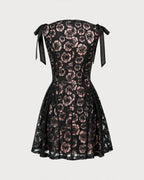 Mini vestido jacquard con cuello barco negro