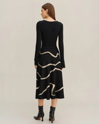 Falda midi con cintura elástica geométrica negra