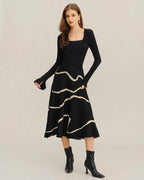 Falda midi con cintura elástica geométrica negra