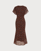 Vestido largo con hombros descubiertos y gasa con estampado floral