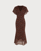Vestido largo con hombros descubiertos y gasa con estampado floral