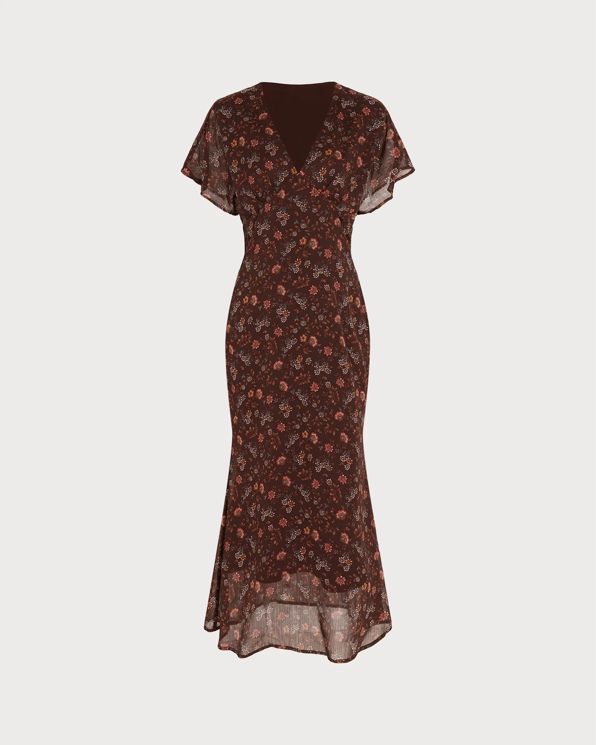Vestido largo con hombros descubiertos y gasa con estampado floral