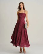 Vestido largo sin cordones Jacquard rojo vino
